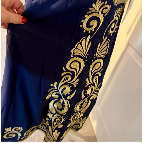 Lilly Pulitzer Navy Gold Embroidered Halter Dress Small NWT - Picture 4 of 11